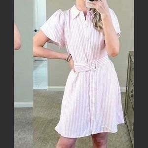 ALEXIS Target Pink White Striped Shirtdress